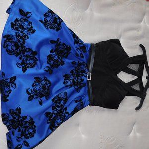 Blue and Black Floral Dress